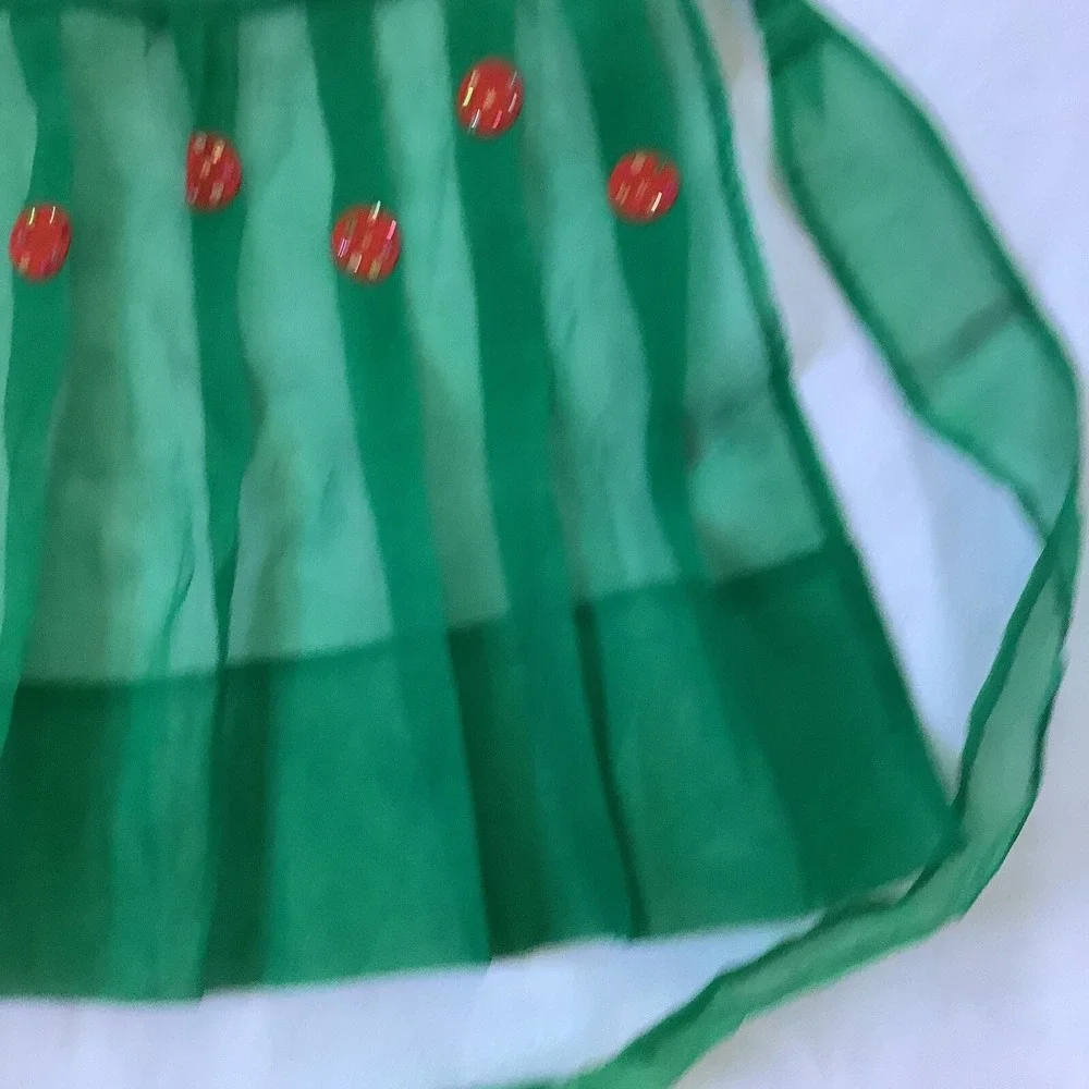 Handmade Christmas Half Apron Green Sheer Bell Pocket Sequins Retro Holiday